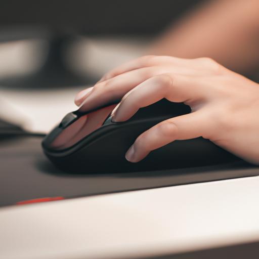 Hands holding a computer mouse while editing an image in Adobe Photoshop.