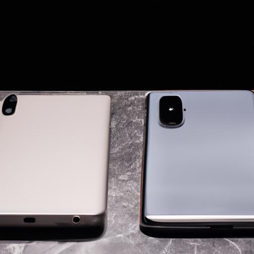 Side-by-side comparison of two smartphones showcasing their prices and distinct features.